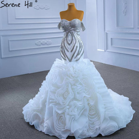 White Luxury Ruffles Beaded Wedding Dresses 2025 Mermaid Elegant High-end Bride Gowns HM67365 Custom Made