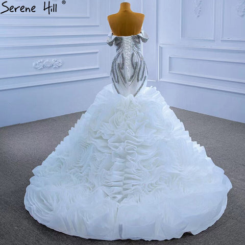 White Luxury Ruffles Beaded Wedding Dresses 2025 Mermaid Elegant High-end Bride Gowns HM67365 Custom Made