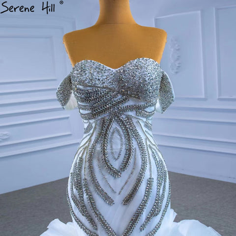 White Luxury Ruffles Beaded Wedding Dresses 2025 Mermaid Elegant High-end Bride Gowns HM67365 Custom Made