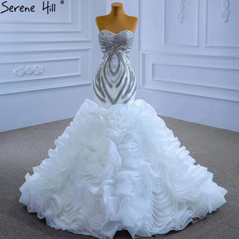 White Luxury Ruffles Beaded Wedding Dresses 2025 Mermaid Elegant High-end Bride Gowns HM67365 Custom Made