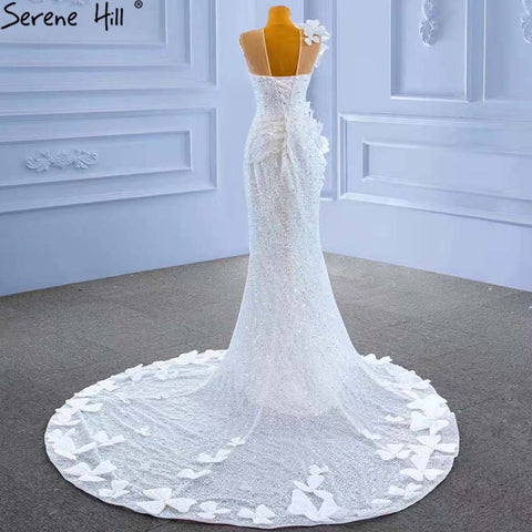 White Mermaid Elegant Wedding Dresses Gowns 2025 Flowers Beaded Luxury Bridal Dress HM67424