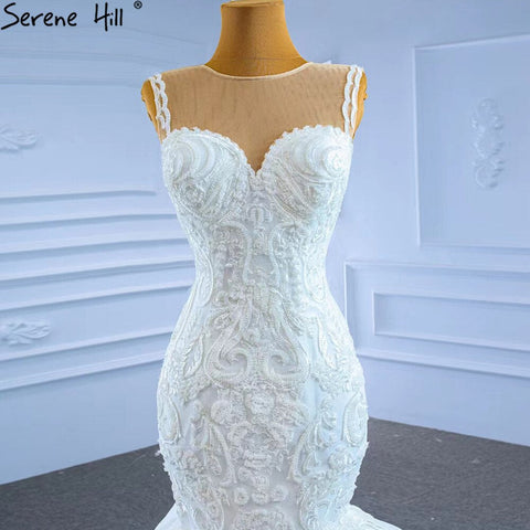 White Mermaid Luxury Wedding Dresses 2025 Beaded Tiered Sexy Elegant Bride Gowns HM62755 Custom Made