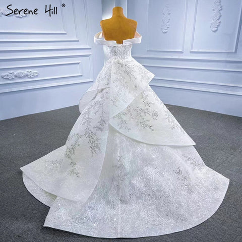 White Mermaid Overskirt Evening Dresses Gowns 2025 Beaded Elegant Luxury For Women Party HM67336