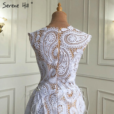 Robe de soirée sirène blanche avec jupe et plumes, élégante et formelle, en dentelle, pour femmes, modèle 2025, LA71143 