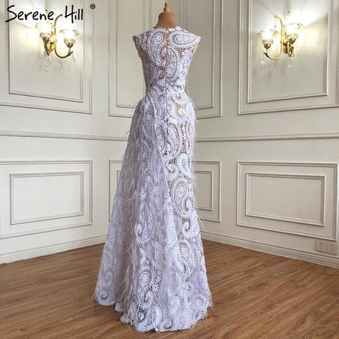 Robe de soirée sirène blanche avec jupe et plumes, élégante et formelle, en dentelle, pour femmes, modèle 2025, LA71143 