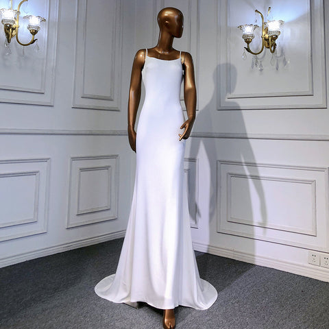 White Mermaid Satin Evening Dresses Gowns 2025 Cape Sleeves Backless Sexy For Women Party LA70628