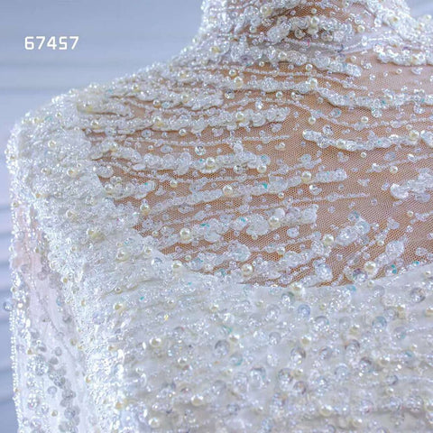 White Mermaid Satin Long Sleeves Lace Beaded Lace Up Bride Gowns Wedding Dress 2025 High End Custom Made HM67457