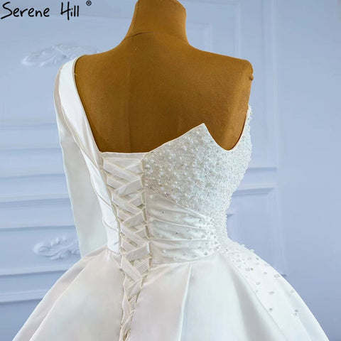 White Mermaid Satin Wedding Dresses 2025 Beaded Pearls Overskirt Sexy Bridal Dress HM67244 Custom Made