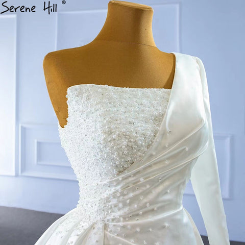 White Mermaid Satin Wedding Dresses 2025 Beaded Pearls Overskirt Sexy Bridal Dress HM67244 Custom Made