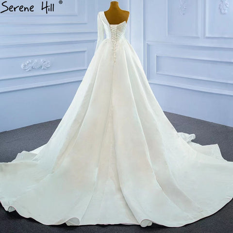 White Mermaid Satin Wedding Dresses 2025 Beaded Pearls Overskirt Sexy Bridal Dress HM67244 Custom Made