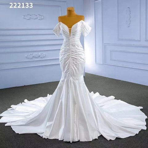 White Mermaid Sexy Off Shoulder Lace Up Beaded Bride Gowns Wedding Dress 2025 High End Custom Made HM222133