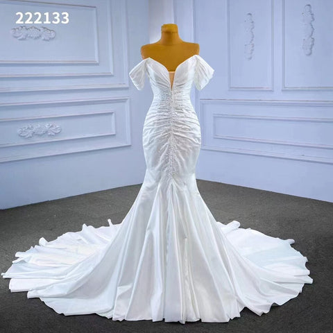 White Mermaid Sexy Off Shoulder Lace Up Beaded Bride Gowns Wedding Dress 2025 High End Custom Made HM222133