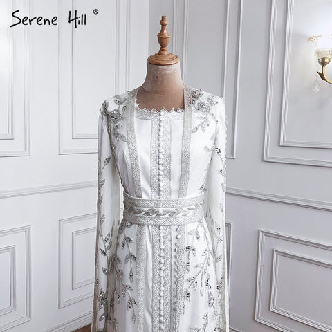White Muslim  Caftan Luxury Mermaid Evening Dress 2025 Cape Sleeves Beading Gowns Elegant For Women Party LA71015