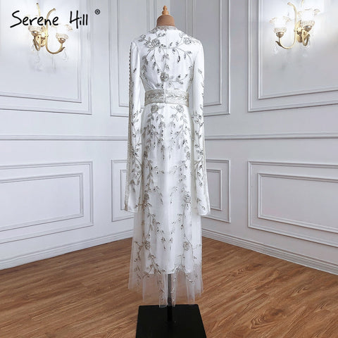 White Muslim  Caftan Luxury Mermaid Evening Dress 2025 Cape Sleeves Beading Gowns Elegant For Women Party LA71015