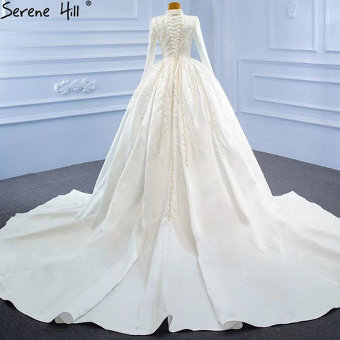 White Muslim Detachable Train Wedding Dresses 2025 Mermaid Elegant Beading Satin Bridal Dress HM67248 Custom Made