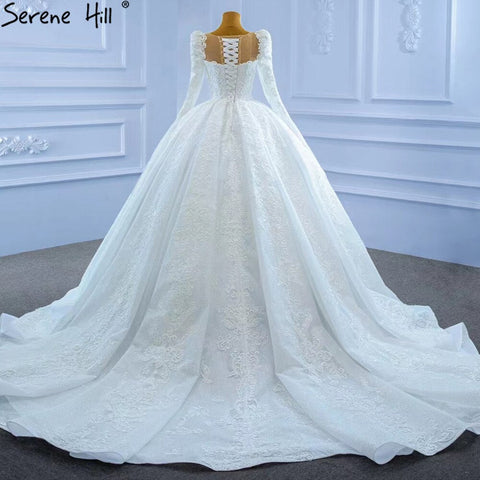 White Muslim Lace Beaded Wedding Dresses 2025 Luxury High-end Ball Gown Bridal Dress HM67258 Custom Made