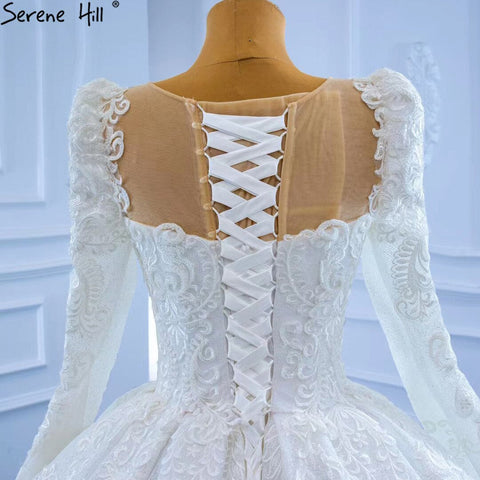 White Muslim Lace Beaded Wedding Dresses 2025 Luxury High-end Ball Gown Bridal Dress HM67258 Custom Made