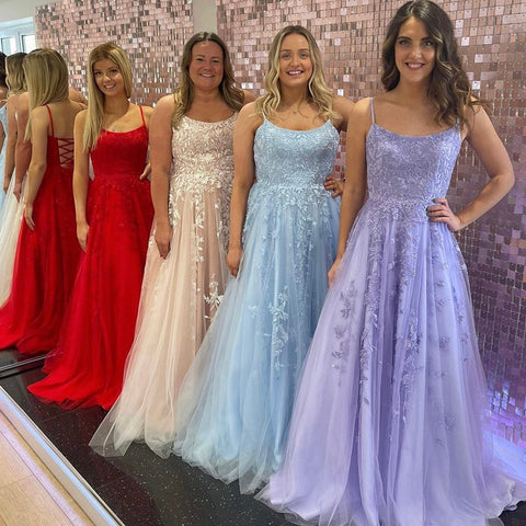 White Nude A-Line Prom Dresses 2025 Crystal Lace Flower Spaghetti Strap Graduation School Party Gown LA70506