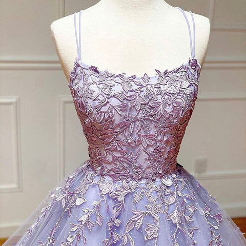 White Nude A-Line Prom Dresses 2025 Crystal Lace Flower Spaghetti Strap Graduation School Party Gown LA70506