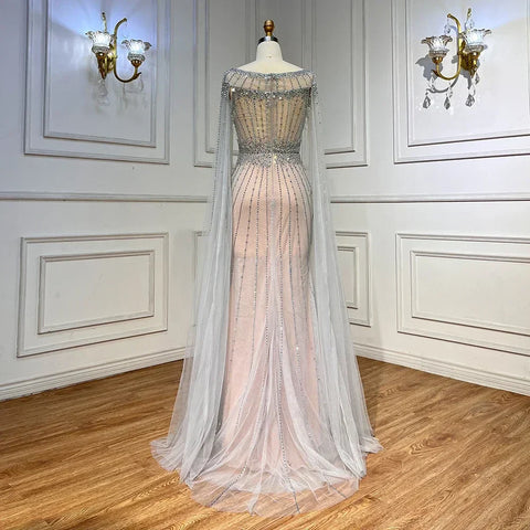 White Nude Elegant Mermaid Evening Dresses Gowns 2025 Feathers With Cape Sleeves Beaded For Women Party LA71724