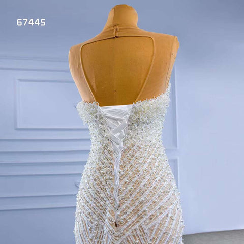 White Nude Elegant Mermaid High End Custom Made Pearls Luxury Beaded Lace Up Bride Gowns Wedding Dress 2025 HM67445