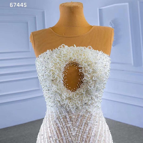 White Nude Elegant Mermaid High End Custom Made Pearls Luxury Beaded Lace Up Bride Gowns Wedding Dress 2025 HM67445