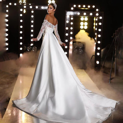 White Off Shoulder Satin Mermaid Overskirt Wedding Dresses Elegant Bridal Gowns Engagement Party For Women HA2529