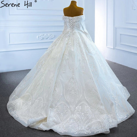White Off Shoulder Sexy Wedding Dresses Gowns Luxury Beading Pearls Lace Up Bridal Dress 2025 HM67206 Custom Made