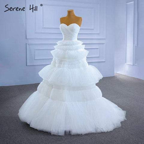 White Princess Ruffles Wedding Dresses 2025 Simple Sexy High-end Bride Gowns HM67308 Custom Made