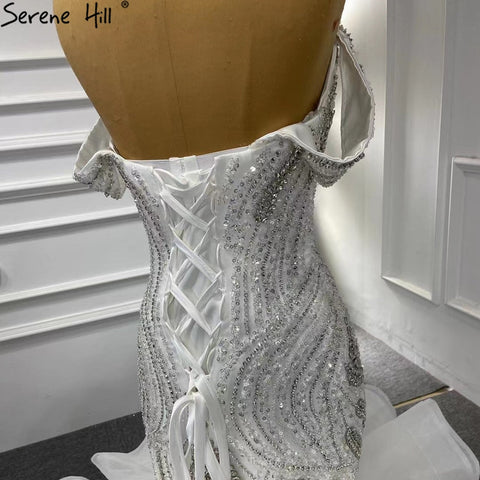 White Ruffles Beaded Wedding Dresses 2025 Mermaid Luxury Elegant Bride Gowns HM67283 Custom Made