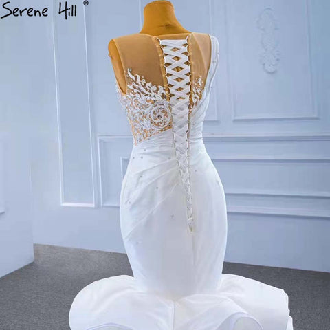 White Ruffles Beaded Wedding Dresses 2025 Sleeveless Luxury High-end Bride Gowns HM67413 Custom Made