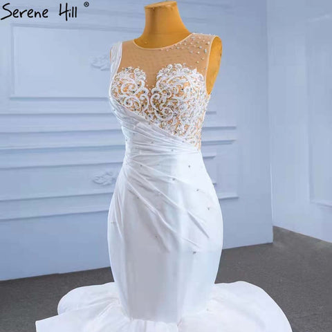 White Ruffles Beaded Wedding Dresses 2025 Sleeveless Luxury High-end Bride Gowns HM67413 Custom Made
