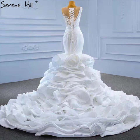 White Ruffles Beaded Wedding Dresses 2025 Sleeveless Luxury High-end Bride Gowns HM67413 Custom Made