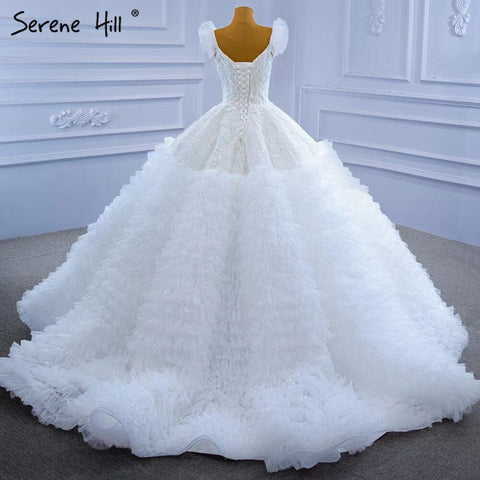 White Ruffles Lace Wedding Dresses 2025 High-end Sexy Sleeveless Bride Gowns HM67313 Custom Made