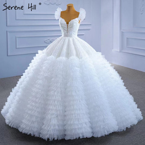 White Ruffles Lace Wedding Dresses 2025 High-end Sexy Sleeveless Bride Gowns HM67313 Custom Made