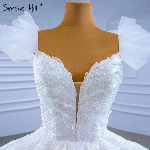 White Ruffles Lace Wedding Dresses 2025 High-end Sexy Sleeveless Bride Gowns HM67313 Custom Made