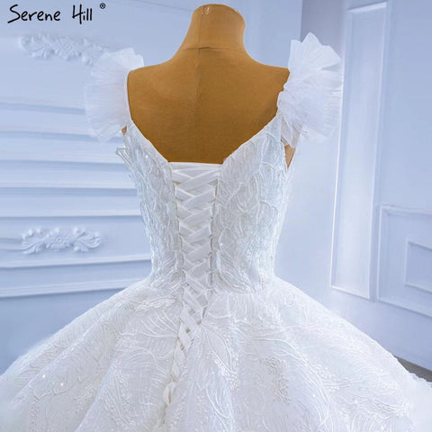 White Ruffles Lace Wedding Dresses 2025 High-end Sexy Sleeveless Bride Gowns HM67313 Custom Made