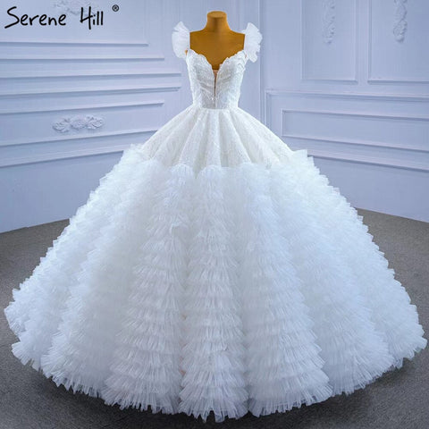 White Ruffles Lace Wedding Dresses 2025 High-end Sexy Sleeveless Bride Gowns HM67313 Custom Made