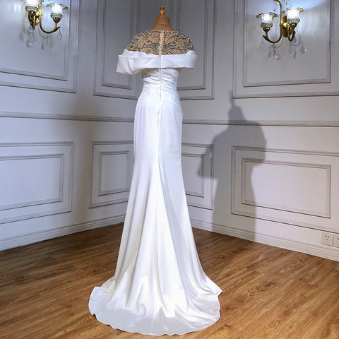 White Satin Beaded Evening Dresses Gowns 2025 Mermaid Elegant Luxury For Women Party LA71487