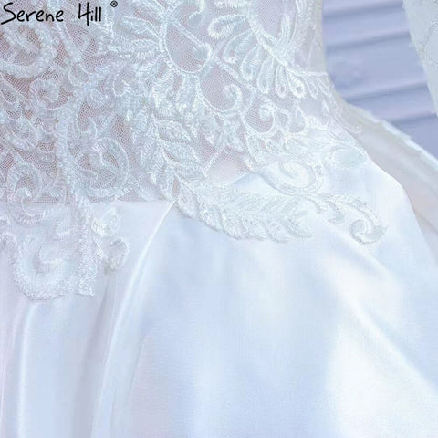 White Satin High Split Wedding Dresses 2025 A-Line Lace Beaded Bride Gowns HM67292 Custom Made