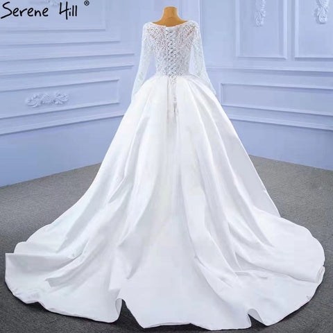 White Satin High Split Wedding Dresses 2025 A-Line Lace Beaded Bride Gowns HM67292 Custom Made