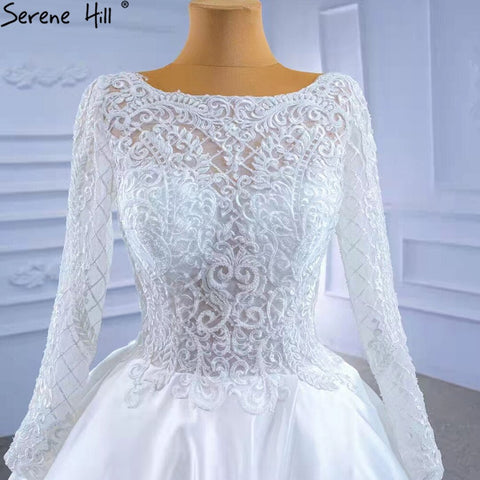 White Satin High Split Wedding Dresses 2025 A-Line Lace Beaded Bride Gowns HM67292 Custom Made