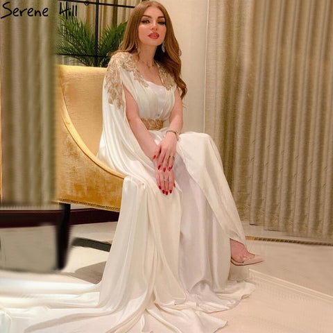 White Satin Mermaid Elegant Evening Dresses Gowns 2025 Beaded Sexy For Women Party LA70713