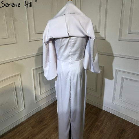 White Satin Mermaid Evening Dresses Gowns 2025 Batwing Sleeves Ankle Length For Women Party LA70681