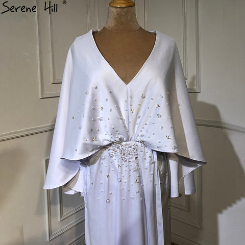 White Satin Mermaid Evening Dresses Gowns 2025 Batwing Sleeves Ankle Length For Women Party LA70681