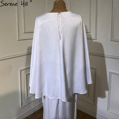 White Satin Mermaid Evening Dresses Gowns 2025 Batwing Sleeves Ankle Length For Women Party LA70681