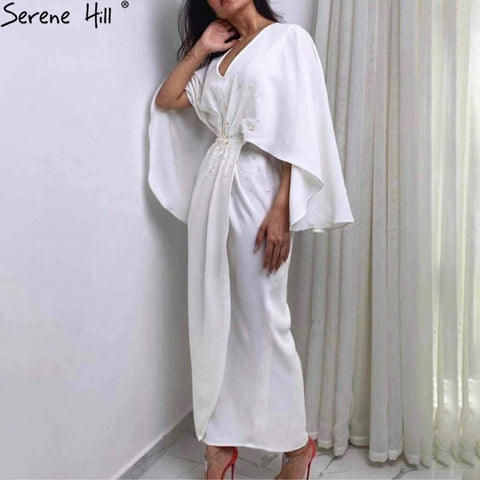 White Satin Mermaid Evening Dresses Gowns 2025 Batwing Sleeves Ankle Length For Women Party LA70681