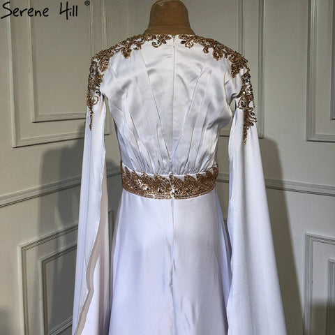 White Satin Mermaid Evening Dresses Gowns 2025 Cape Sleeves Elegant For Women Party LA70682