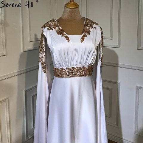 White Satin Mermaid Evening Dresses Gowns 2025 Cape Sleeves Elegant For Women Party LA70682