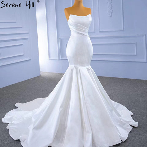 White Satin Mermaid Wedding Dresses 2025 Simple Elegant Sexy Bride Gowns HM67297 Custom Made